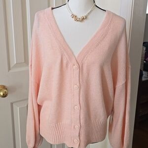 SONOMA BRAND WOMEN'S CHAMPAGNE PINK FRONT BUTTON V-NECK CARDIGAN SIZE XL